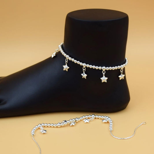 Silver crystal charm anklets for women